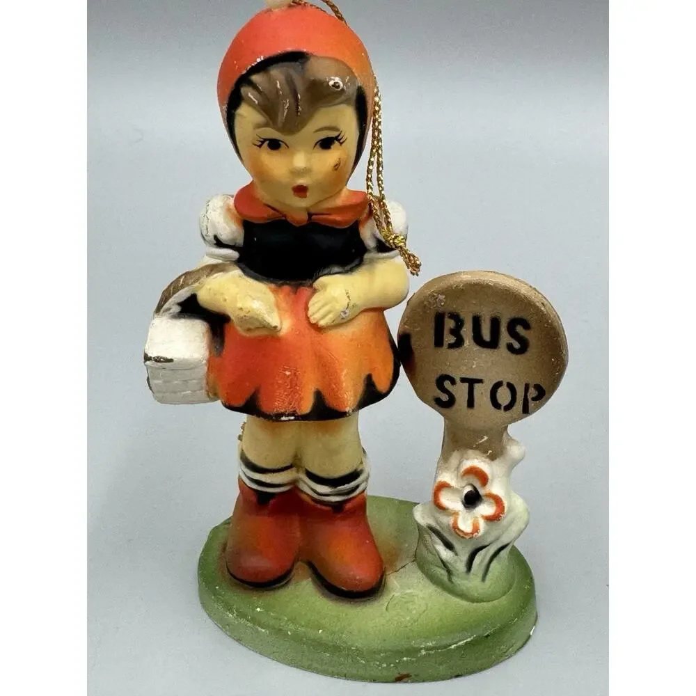 Vintage Ornaments Bus Stop Girl & Boy At Mailbox Set Of 2